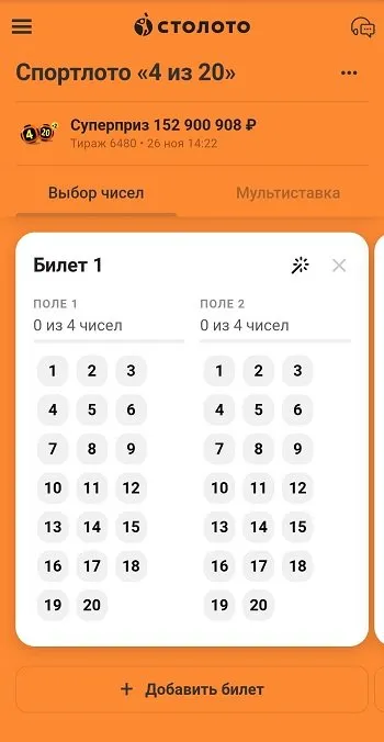 Где найти номер билета и тиража в Спортлото «4 из 20»